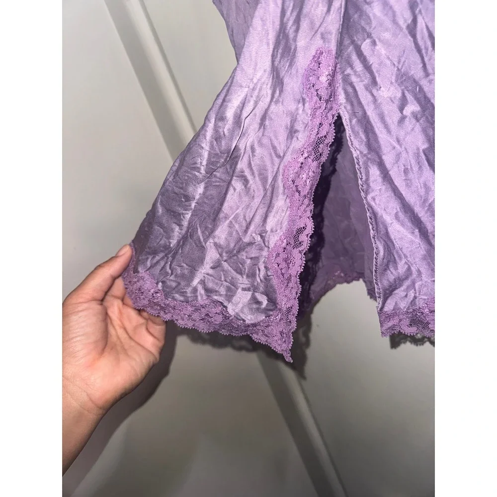 Vtg Y2k Victoria's Secret 100% Silk Lace Trim Purple Slip Babydoll Top XS Fairy - Picture 3 of 9